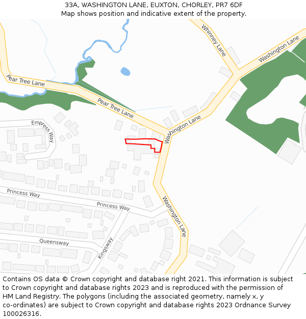 33A, WASHINGTON LANE, EUXTON, CHORLEY, PR7 6DF: Location map and indicative extent of plot