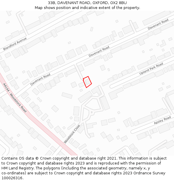 33B, DAVENANT ROAD, OXFORD, OX2 8BU: Location map and indicative extent of plot