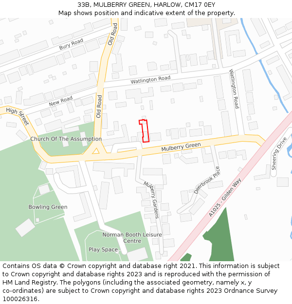 33B, MULBERRY GREEN, HARLOW, CM17 0EY: Location map and indicative extent of plot