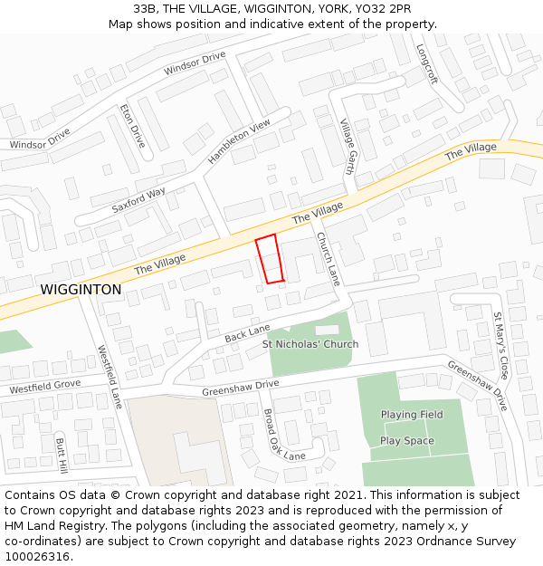 33B, THE VILLAGE, WIGGINTON, YORK, YO32 2PR: Location map and indicative extent of plot
