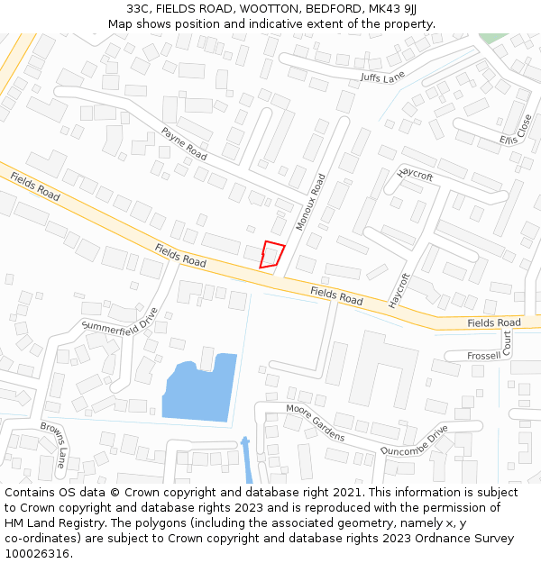 33C, FIELDS ROAD, WOOTTON, BEDFORD, MK43 9JJ: Location map and indicative extent of plot