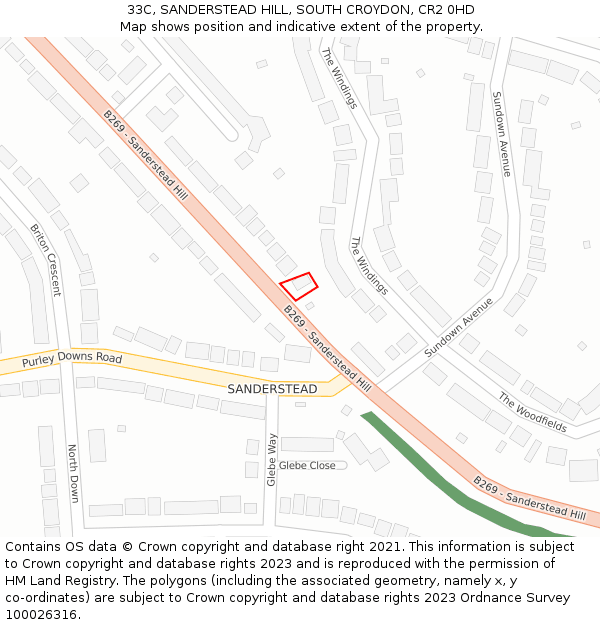 33C, SANDERSTEAD HILL, SOUTH CROYDON, CR2 0HD: Location map and indicative extent of plot