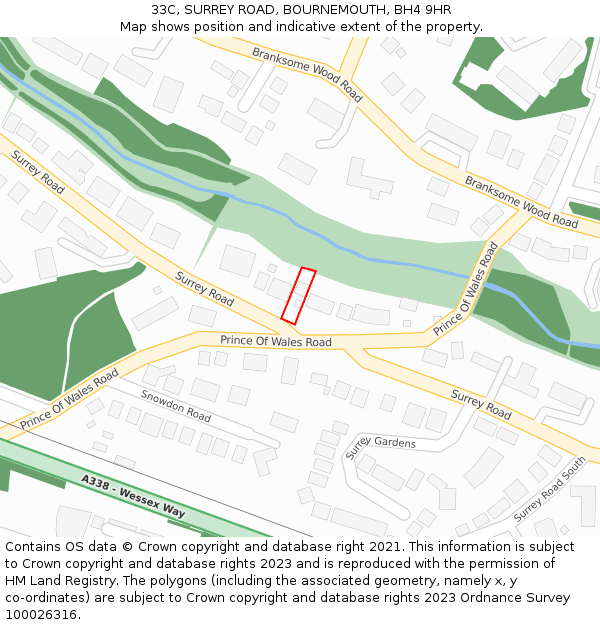 33C, SURREY ROAD, BOURNEMOUTH, BH4 9HR: Location map and indicative extent of plot