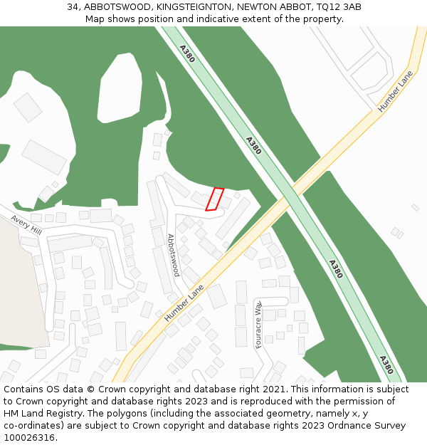 34, ABBOTSWOOD, KINGSTEIGNTON, NEWTON ABBOT, TQ12 3AB: Location map and indicative extent of plot