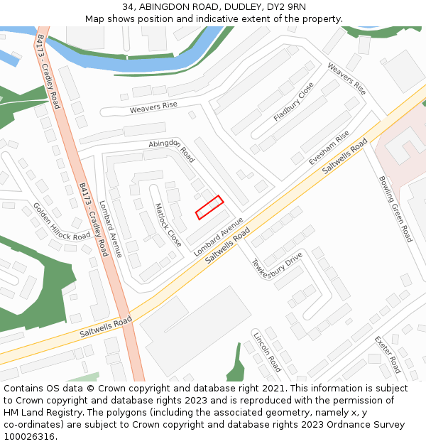 34, ABINGDON ROAD, DUDLEY, DY2 9RN: Location map and indicative extent of plot