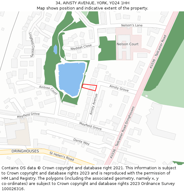 34, AINSTY AVENUE, YORK, YO24 1HH: Location map and indicative extent of plot
