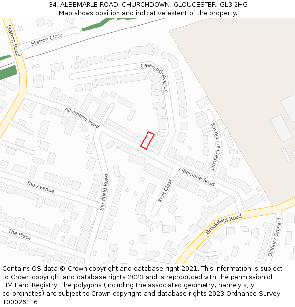 34, ALBEMARLE ROAD, CHURCHDOWN, GLOUCESTER, GL3 2HG: Location map and indicative extent of plot