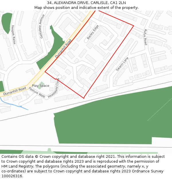 34, ALEXANDRA DRIVE, CARLISLE, CA1 2LN: Location map and indicative extent of plot