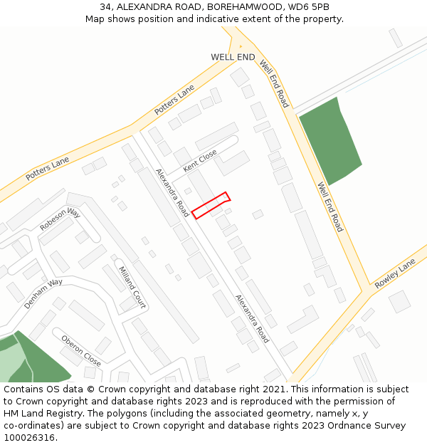 34, ALEXANDRA ROAD, BOREHAMWOOD, WD6 5PB: Location map and indicative extent of plot