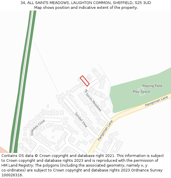 34, ALL SAINTS MEADOWS, LAUGHTON COMMON, SHEFFIELD, S25 3UD: Location map and indicative extent of plot