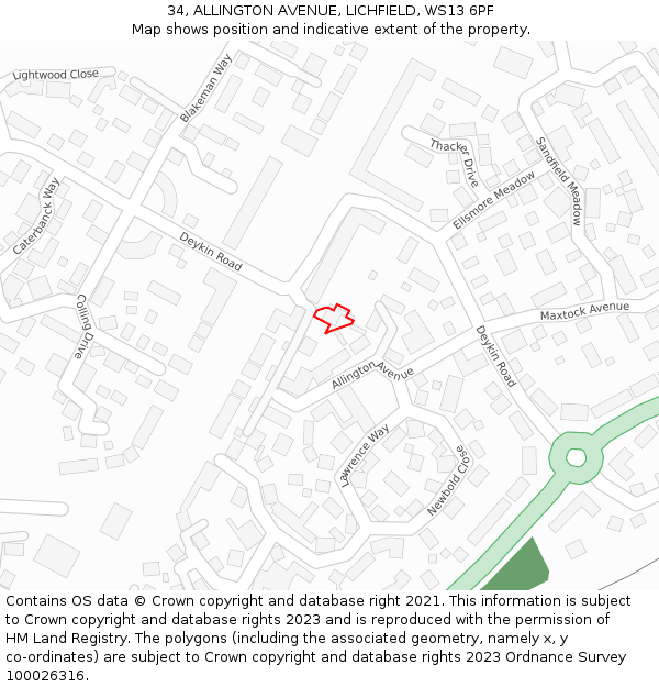 34, ALLINGTON AVENUE, LICHFIELD, WS13 6PF: Location map and indicative extent of plot