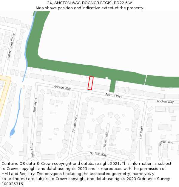 34, ANCTON WAY, BOGNOR REGIS, PO22 6JW: Location map and indicative extent of plot