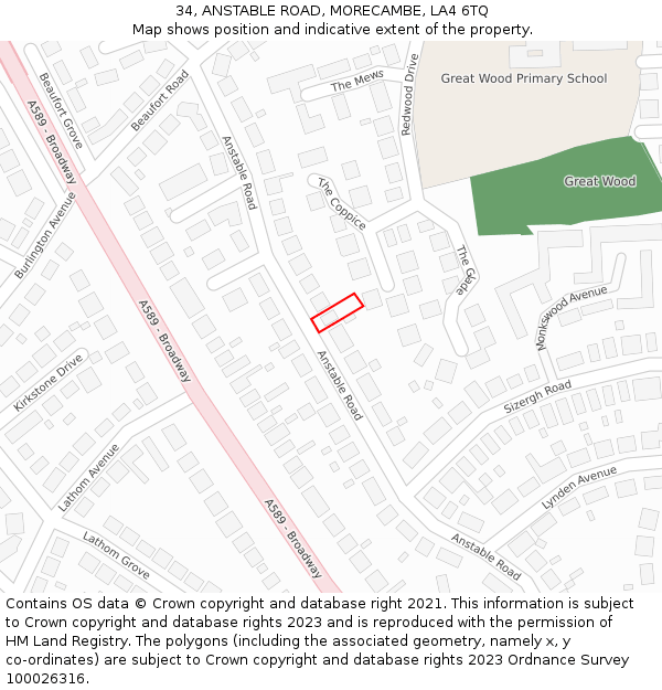 34, ANSTABLE ROAD, MORECAMBE, LA4 6TQ: Location map and indicative extent of plot