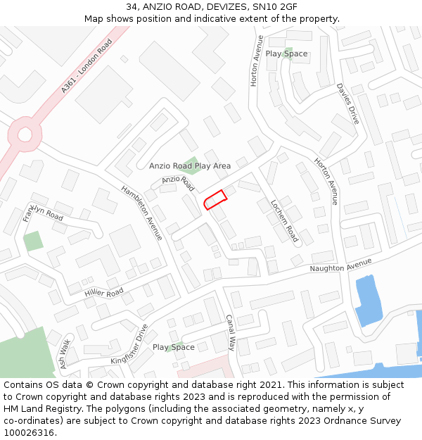 34, ANZIO ROAD, DEVIZES, SN10 2GF: Location map and indicative extent of plot