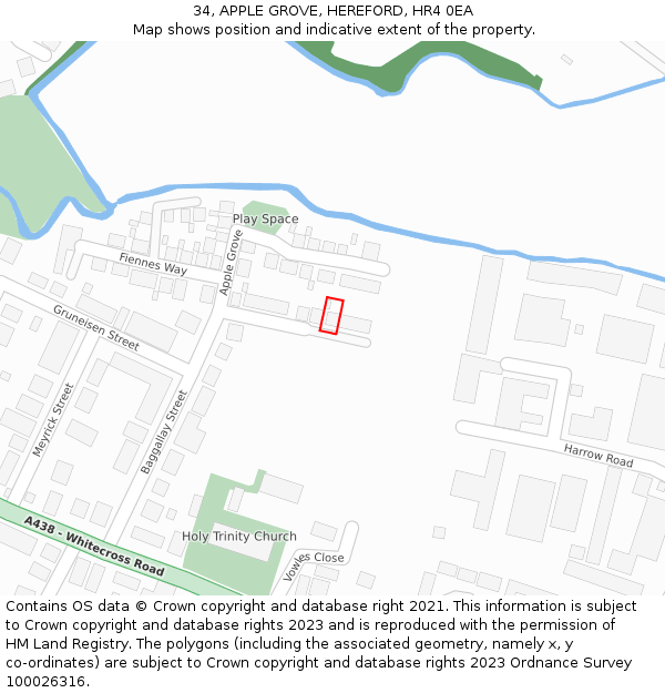 34, APPLE GROVE, HEREFORD, HR4 0EA: Location map and indicative extent of plot