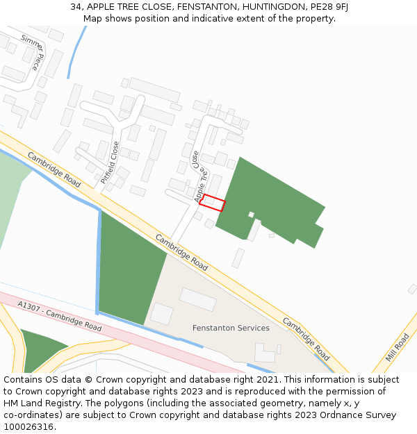 34, APPLE TREE CLOSE, FENSTANTON, HUNTINGDON, PE28 9FJ: Location map and indicative extent of plot