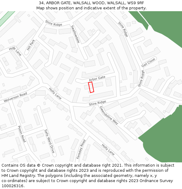 34, ARBOR GATE, WALSALL WOOD, WALSALL, WS9 9RF: Location map and indicative extent of plot