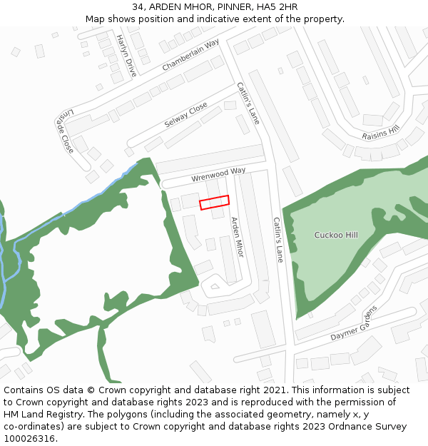 34, ARDEN MHOR, PINNER, HA5 2HR: Location map and indicative extent of plot