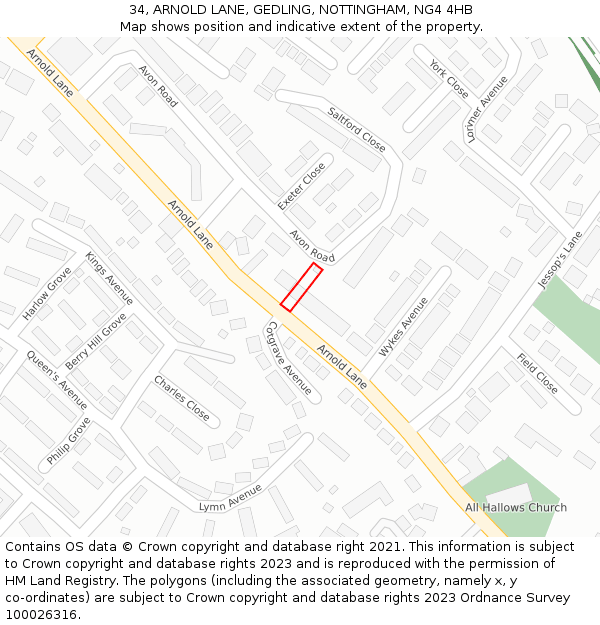 34, ARNOLD LANE, GEDLING, NOTTINGHAM, NG4 4HB: Location map and indicative extent of plot