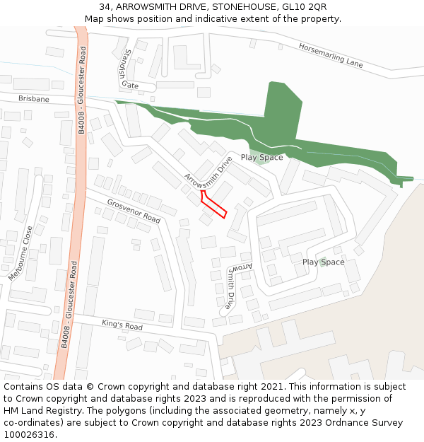 34, ARROWSMITH DRIVE, STONEHOUSE, GL10 2QR: Location map and indicative extent of plot