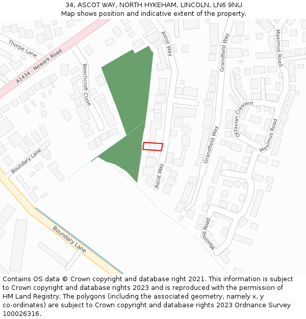 34, ASCOT WAY, NORTH HYKEHAM, LINCOLN, LN6 9NU: Location map and indicative extent of plot