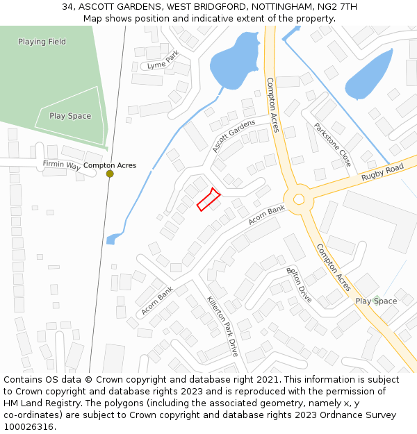 34, ASCOTT GARDENS, WEST BRIDGFORD, NOTTINGHAM, NG2 7TH: Location map and indicative extent of plot