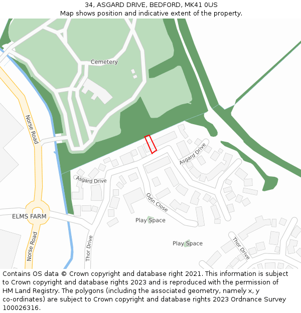34, ASGARD DRIVE, BEDFORD, MK41 0US: Location map and indicative extent of plot