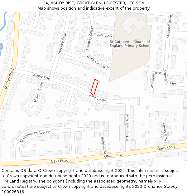 34, ASHBY RISE, GREAT GLEN, LEICESTER, LE8 9GA: Location map and indicative extent of plot