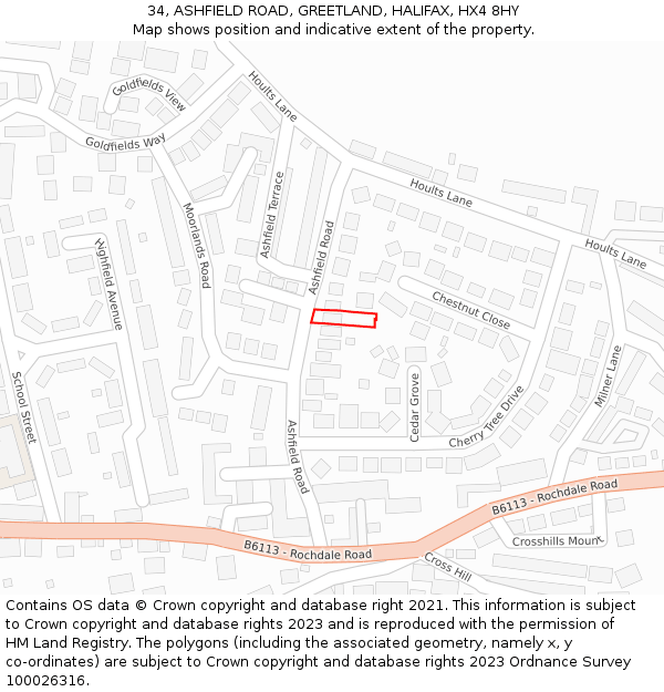 34, ASHFIELD ROAD, GREETLAND, HALIFAX, HX4 8HY: Location map and indicative extent of plot