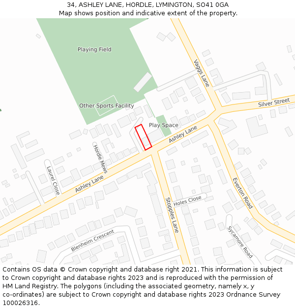 34, ASHLEY LANE, HORDLE, LYMINGTON, SO41 0GA: Location map and indicative extent of plot