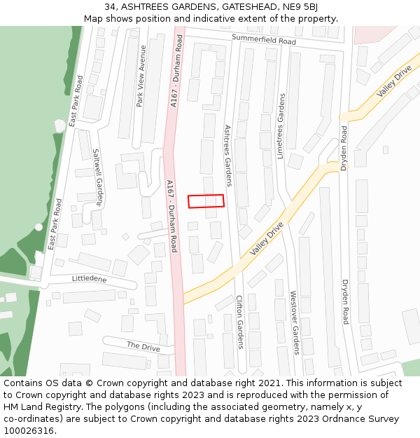 34, ASHTREES GARDENS, GATESHEAD, NE9 5BJ: Location map and indicative extent of plot