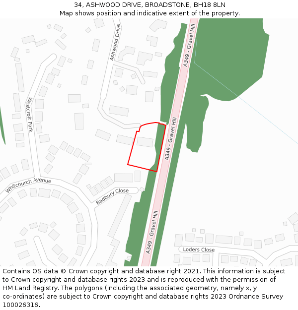 34, ASHWOOD DRIVE, BROADSTONE, BH18 8LN: Location map and indicative extent of plot