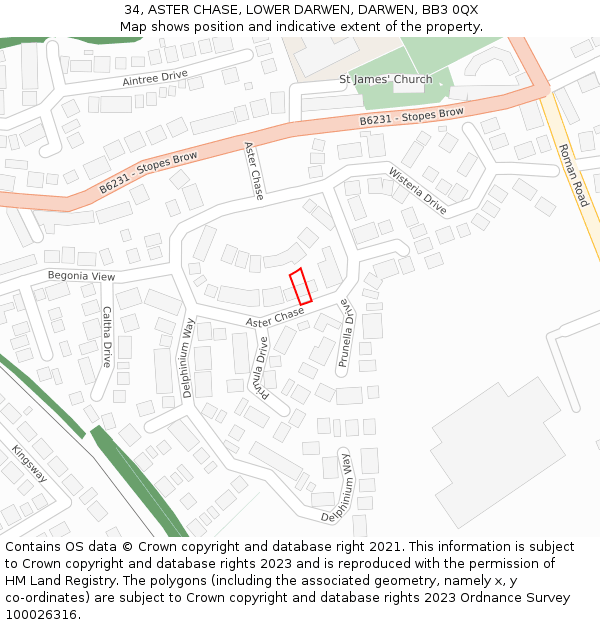 34, ASTER CHASE, LOWER DARWEN, DARWEN, BB3 0QX: Location map and indicative extent of plot