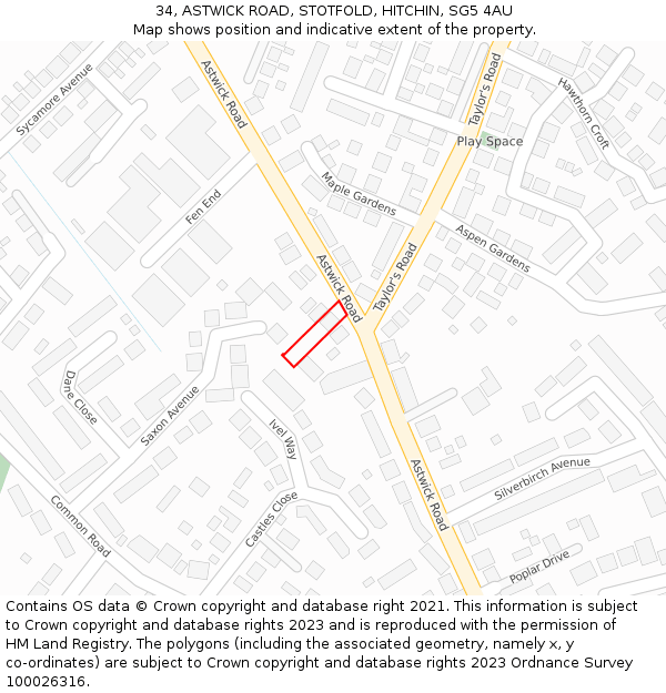 34, ASTWICK ROAD, STOTFOLD, HITCHIN, SG5 4AU: Location map and indicative extent of plot