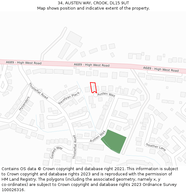 34, AUSTEN WAY, CROOK, DL15 9UT: Location map and indicative extent of plot