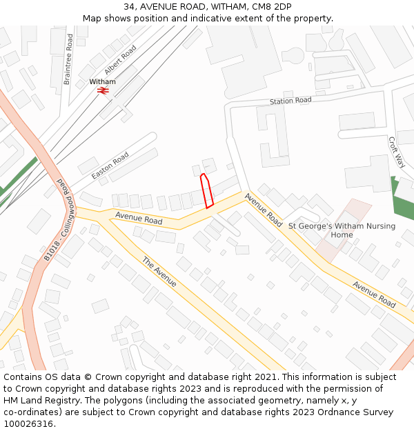 34, AVENUE ROAD, WITHAM, CM8 2DP: Location map and indicative extent of plot