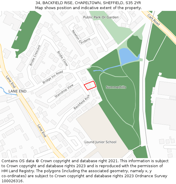 34, BACKFIELD RISE, CHAPELTOWN, SHEFFIELD, S35 2YR: Location map and indicative extent of plot