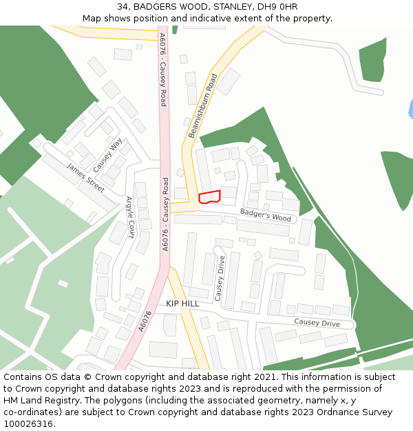 34, BADGERS WOOD, STANLEY, DH9 0HR: Location map and indicative extent of plot