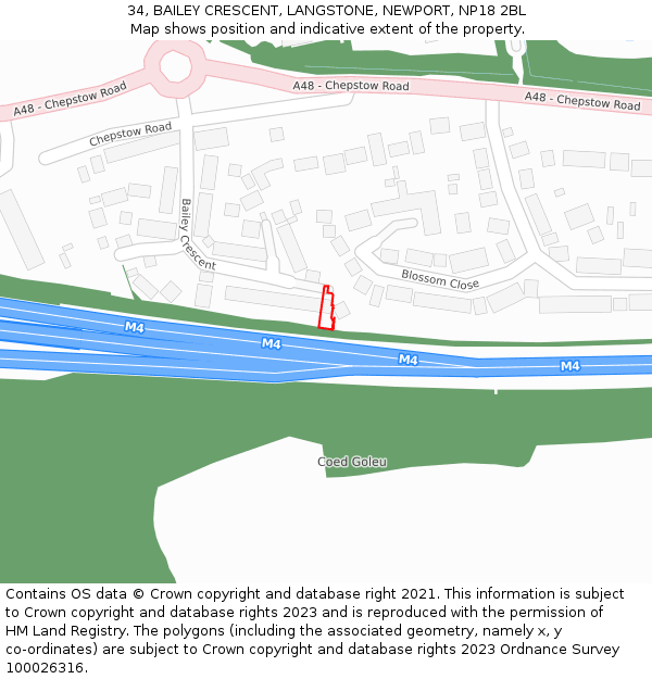 34, BAILEY CRESCENT, LANGSTONE, NEWPORT, NP18 2BL: Location map and indicative extent of plot