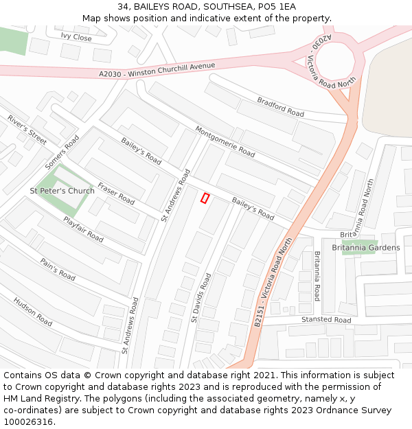 34, BAILEYS ROAD, SOUTHSEA, PO5 1EA: Location map and indicative extent of plot