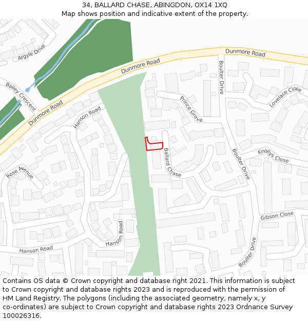 34, BALLARD CHASE, ABINGDON, OX14 1XQ: Location map and indicative extent of plot