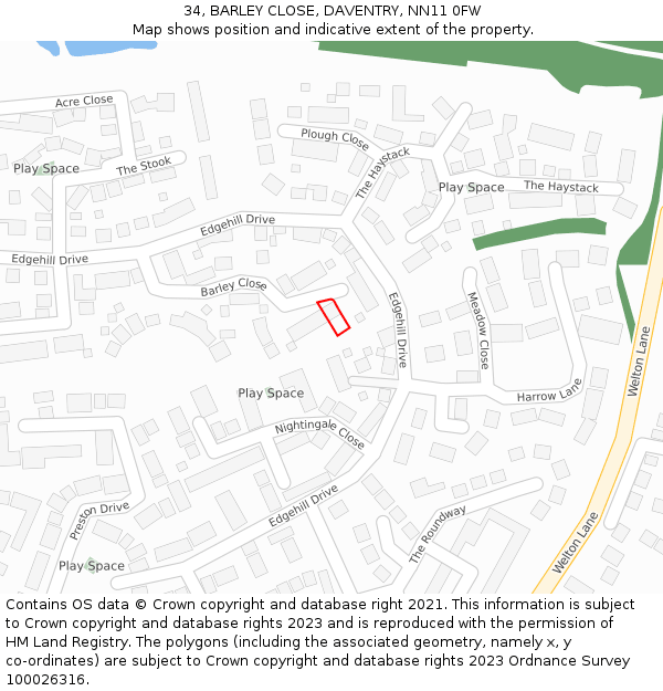 34, BARLEY CLOSE, DAVENTRY, NN11 0FW: Location map and indicative extent of plot