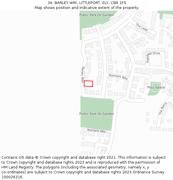 34, BARLEY WAY, LITTLEPORT, ELY, CB6 1FS: Location map and indicative extent of plot