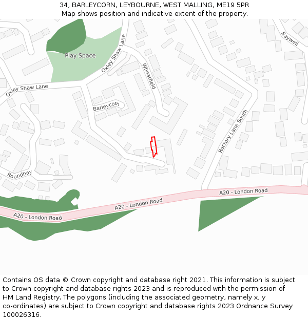 34, BARLEYCORN, LEYBOURNE, WEST MALLING, ME19 5PR: Location map and indicative extent of plot