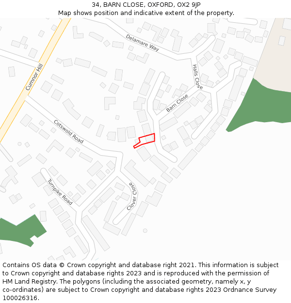 34, BARN CLOSE, OXFORD, OX2 9JP: Location map and indicative extent of plot