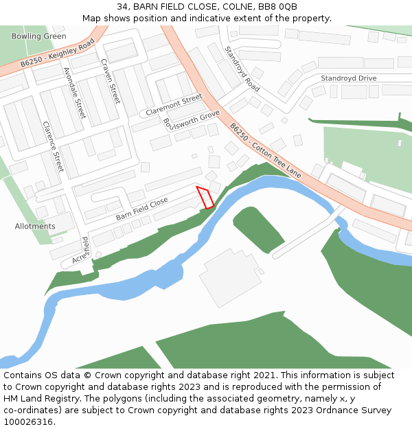 34, BARN FIELD CLOSE, COLNE, BB8 0QB: Location map and indicative extent of plot