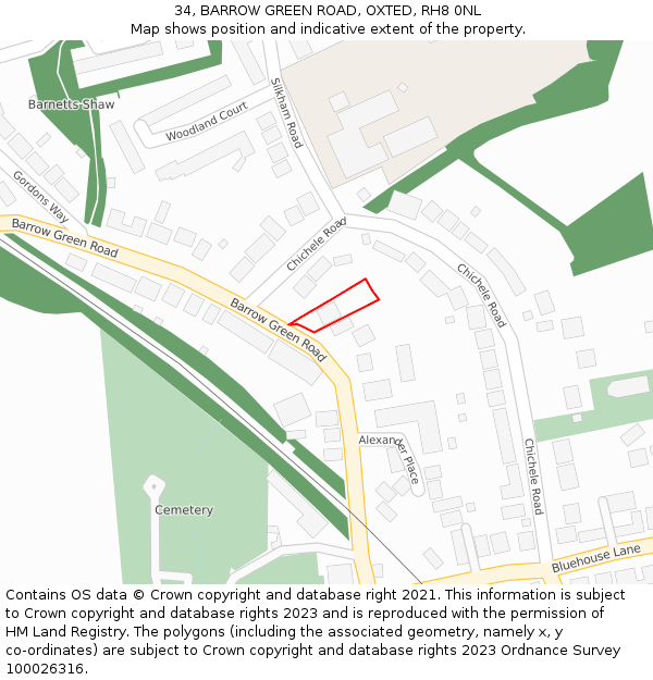 34, BARROW GREEN ROAD, OXTED, RH8 0NL: Location map and indicative extent of plot