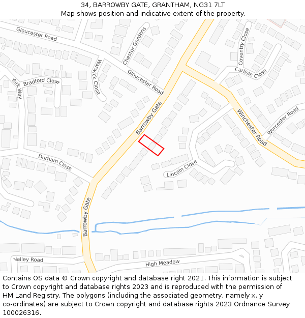 34, BARROWBY GATE, GRANTHAM, NG31 7LT: Location map and indicative extent of plot