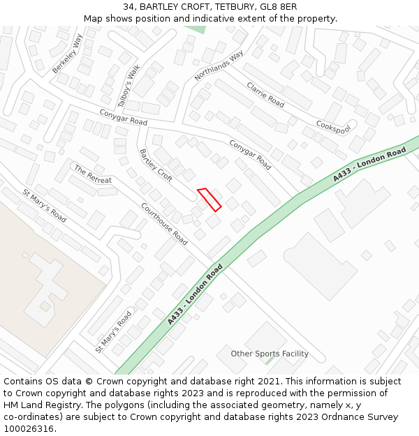 34, BARTLEY CROFT, TETBURY, GL8 8ER: Location map and indicative extent of plot