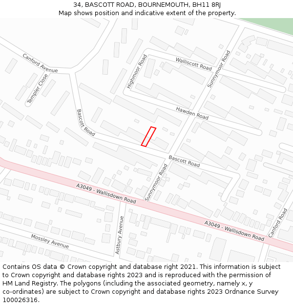 34, BASCOTT ROAD, BOURNEMOUTH, BH11 8RJ: Location map and indicative extent of plot